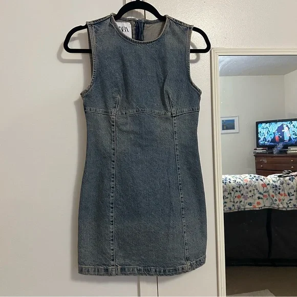 ZARA Denim Mini Dress – Size Small (Like New) - Picture 1 of 4
